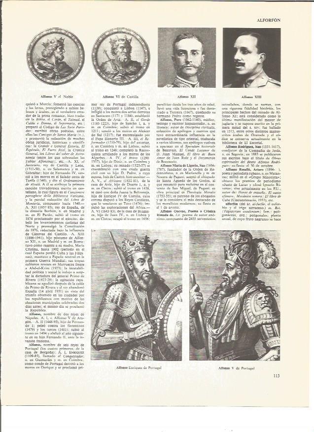 LAMINA V00901: Alfonso V El Noble, Alfonso VI de Castilla, Alfonso XII, Alfonso XIII, Alfonso V de Portugal y Alfonso Enriquez de Portugal