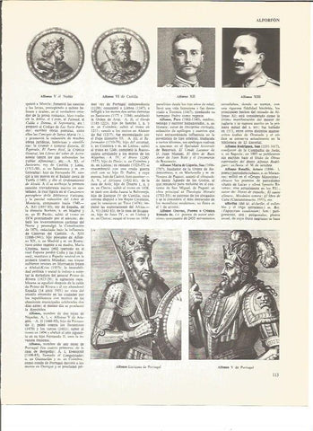 LAMINA V00901: Alfonso V El Noble, Alfonso VI de Castilla, Alfonso XII, Alfonso XIII, Alfonso V de Portugal y Alfonso Enriquez de Portugal