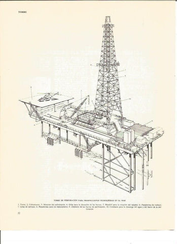 LAMINA V01148: Torre de perforacion para prospecciones petroliferas en el mar