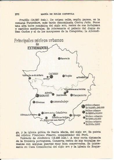 LAMINA V01187: Mapa principales nucleos urbanos de Extremadura