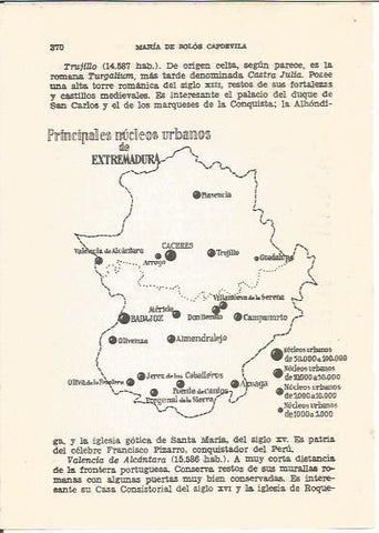 LAMINA V01187: Mapa principales nucleos urbanos de Extremadura