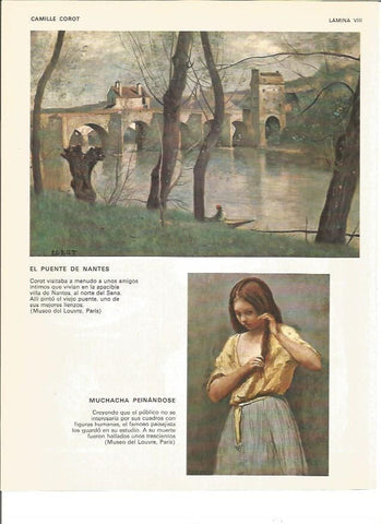 LAMINA V01077: El Puente de Nantes y Muchacha Peinandose por Camille Corot
