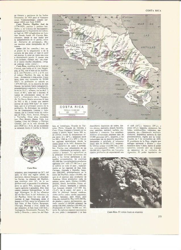 LAMINA V01080: Escudo, mapa y volcan Irazu en Costa Rica