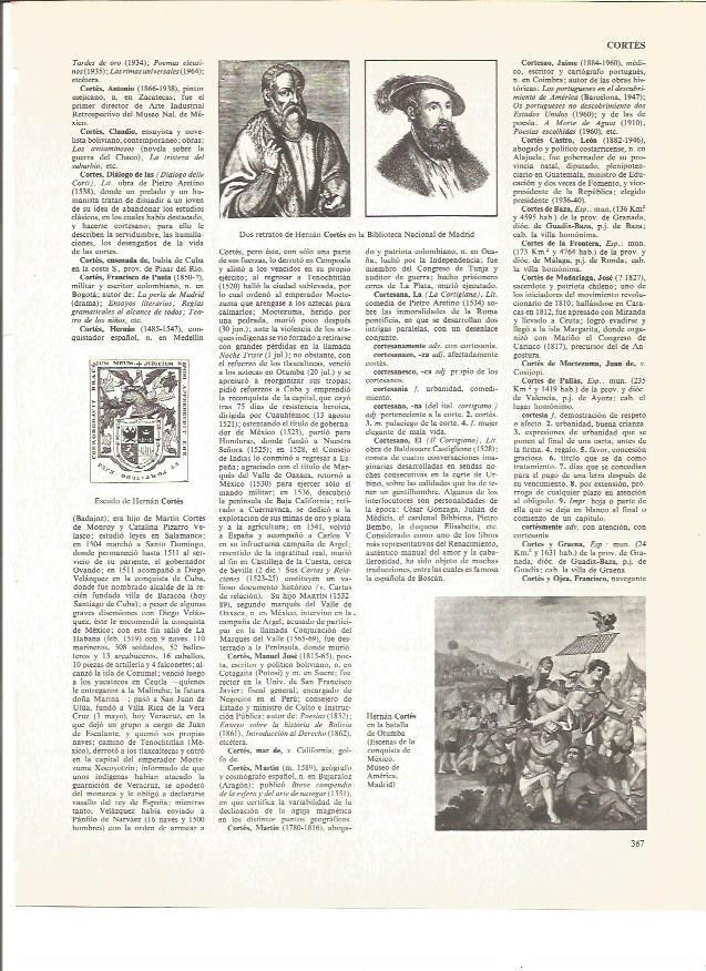 LAMINA V01075: Escudo, retratos y pintura de Hernan Cortes