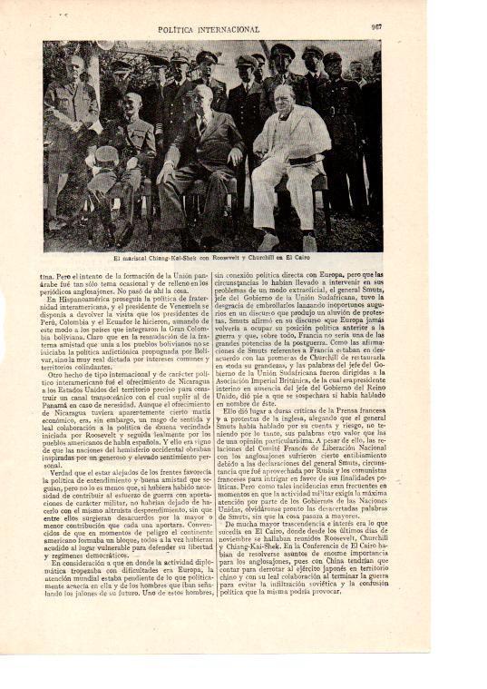 LAMINA ESPASA 38588: El mariscal Chiang-Kai-Shek con Roosevelt y Churchill en El Cairo