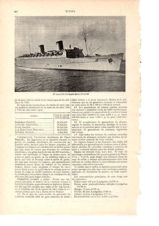 LAMINA ESPASA 38581: El transatlantico ingles Queen Elisabeth