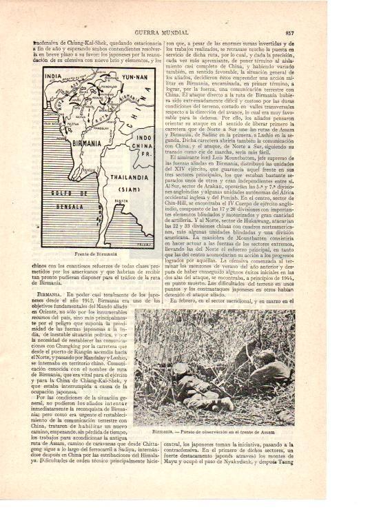 LAMINA ESPASA 38574: Mapa del Frente de Birmania en la Segunda Guerra Mundial