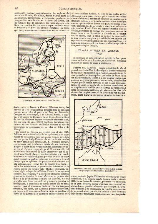 LAMINA ESPASA 38570: Mapas del Frente del Pacifico y la situacion de Alemania en 1944