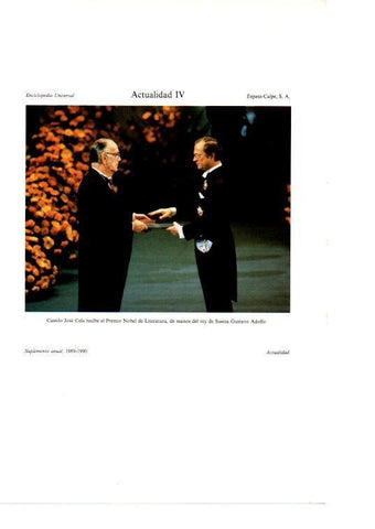 LAMINA ESPASA 38619: Camilo Jose Cela recibiendo el Premio Nobel 