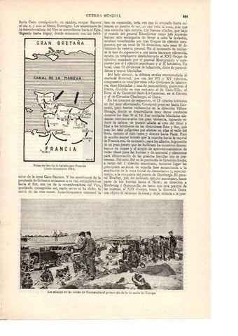 LAMINA ESPASA 38564: Mapa de la primera fase de la batalla por Francia en 1944