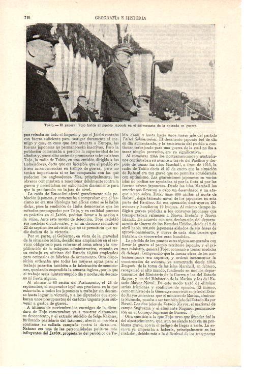 LAMINA ESPASA 38523: El general Tojo de Japon en el aniversario de la guerra