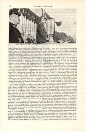 LAMINA ESPASA 38523: El general Tojo de Japon en el aniversario de la guerra