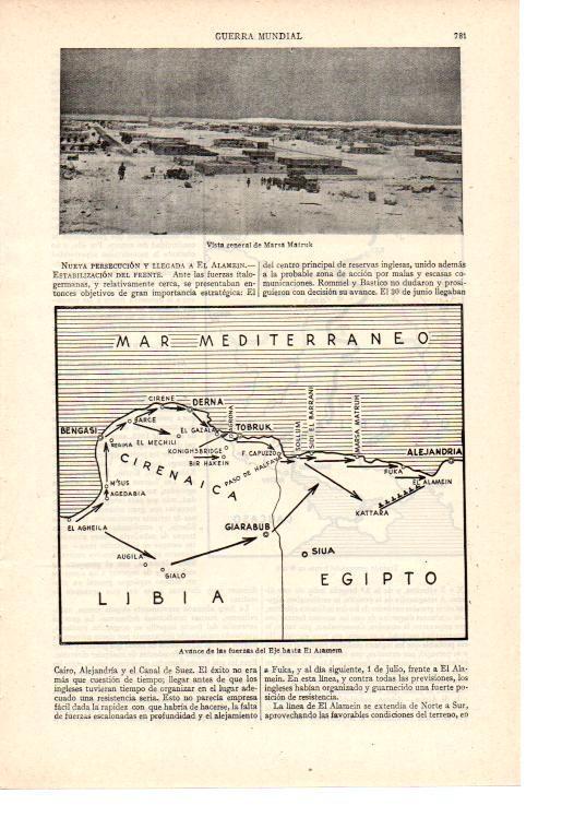 LAMINA ESPASA 38541: Mapa del avance de las fuerzas aliadas hasta El Alamein, Egipto en 1941