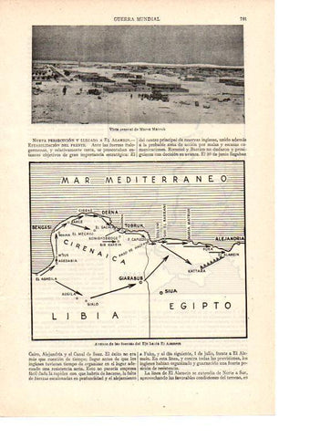 LAMINA ESPASA 38541: Mapa del avance de las fuerzas aliadas hasta El Alamein, Egipto en 1941