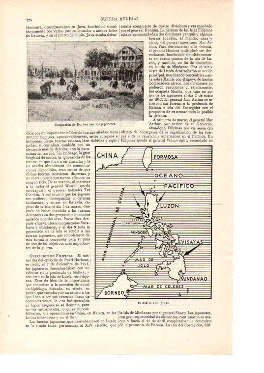 LAMINA ESPASA 38537: Mapa del asalto a Filipinas en 1941