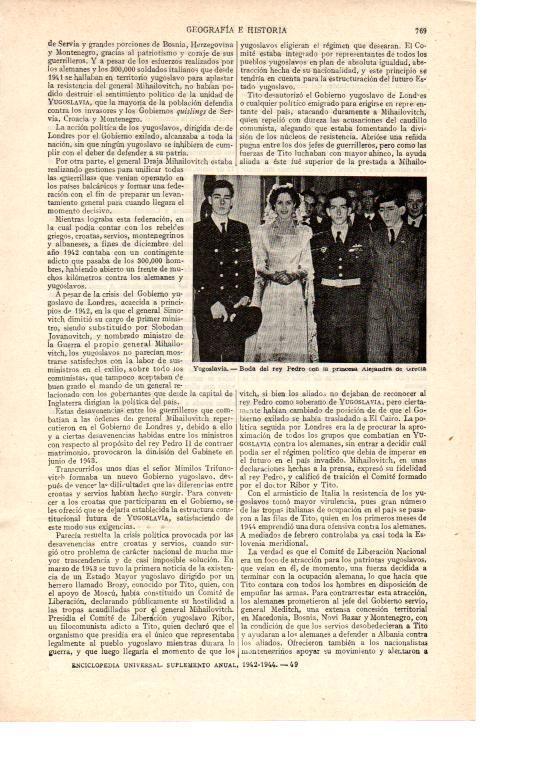 LAMINA ESPASA 38534: Boda del rey Pedro de Yugoslavia con Alejandra de Grecia