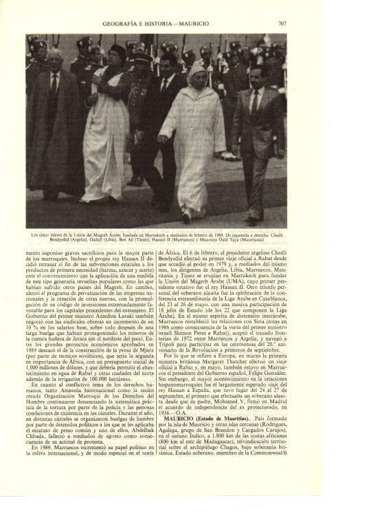 LAMINA ESPASA 38713: Los cinco lideres de la Union del Magreb Arabe en 1989