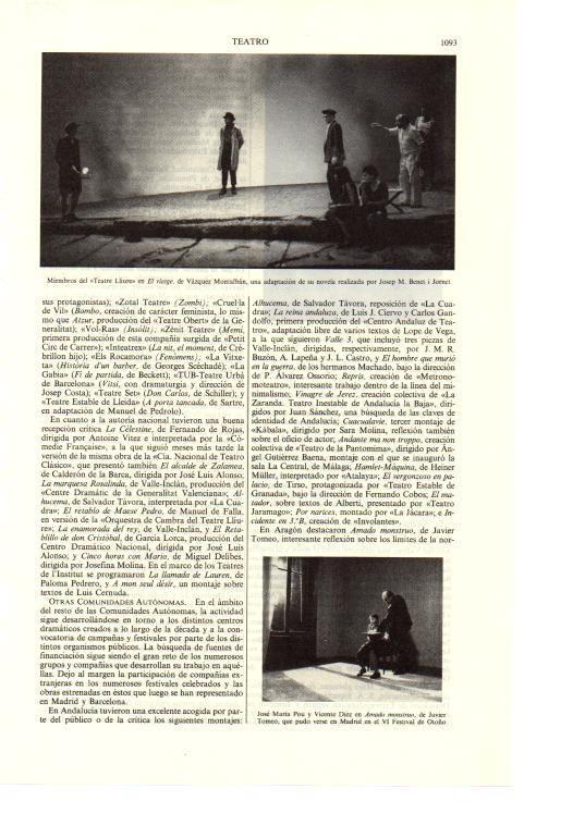 LAMINA ESPASA 38753: Montaje El viatge, de Vazquez Montalban por el Teatre Lliure 
