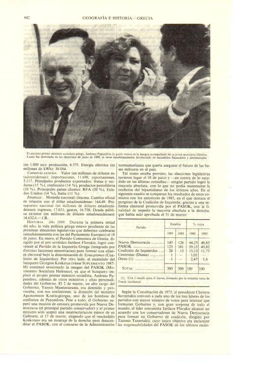 LAMINA ESPASA 38699: Andreas Papandreu con Dimitra Liani en 1989