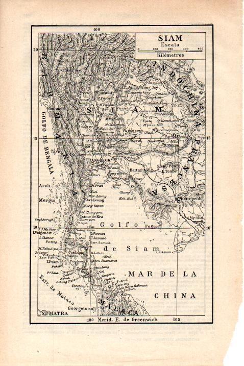 LAMINA ESPASA 38260: Mapa de Siam, actual Tailandia