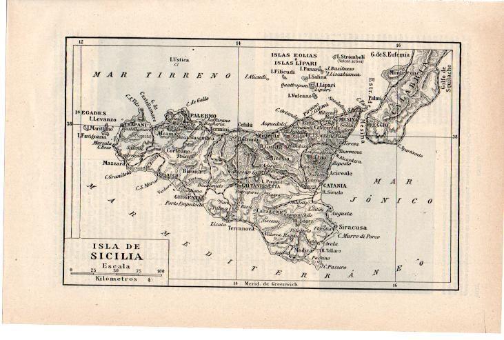 LAMINA ESPASA 38283: Mapa de la isla de Sicilia, Italia