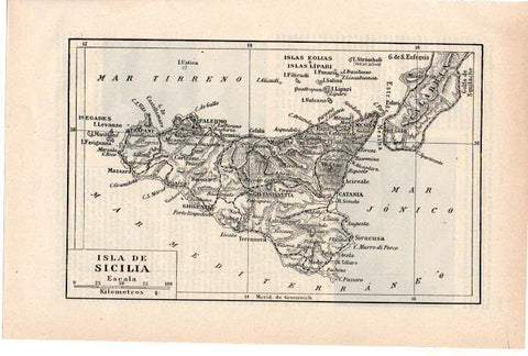 LAMINA ESPASA 38283: Mapa de la isla de Sicilia, Italia