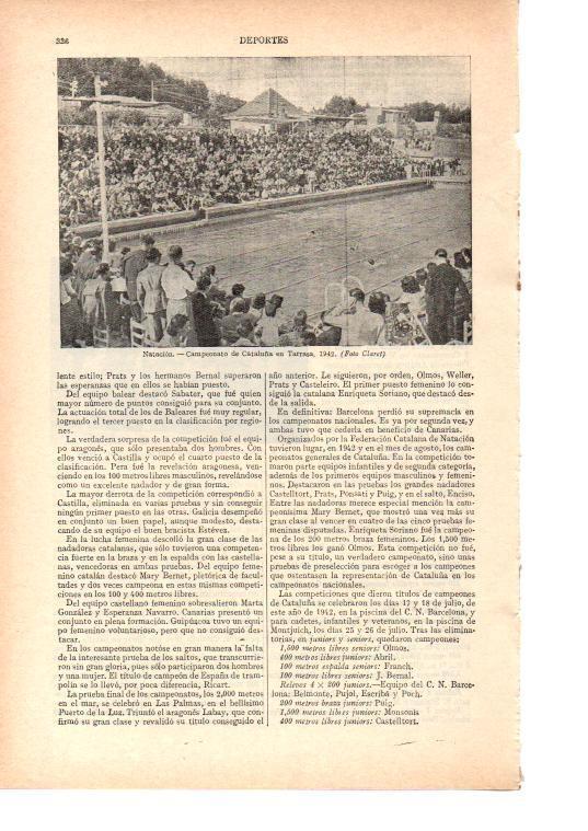 LAMINA ESPASA 38459: Campeonato de Natacion de España en Terrassa, 1942