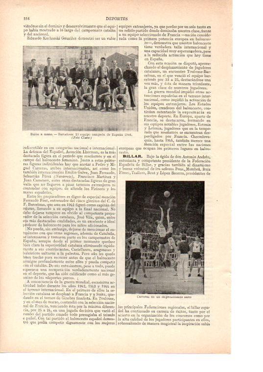 LAMINA ESPASA 38451: Seleccion de España de Balonmano de 1944