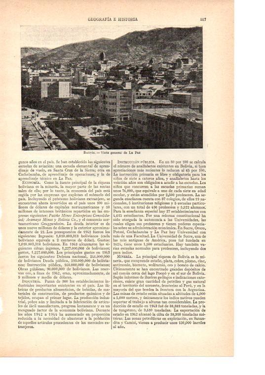 LAMINA ESPASA 38439: Vista general de La Paz, Bolivia
