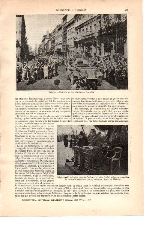 LAMINA ESPASA 38438: Entrada de los aliados en Bruselas, Belgica