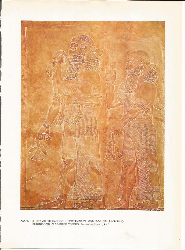 LAMINA 27653: El rey asirio Sargon II portando el morueco del sacrificio