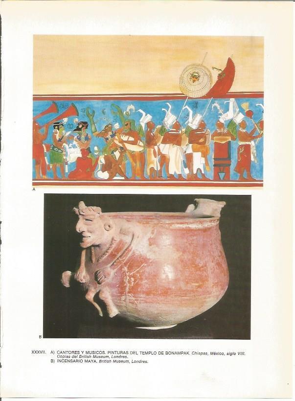 LAMINA 27372: Pinturas del templo de Bonampak e incensario maya, Mexico