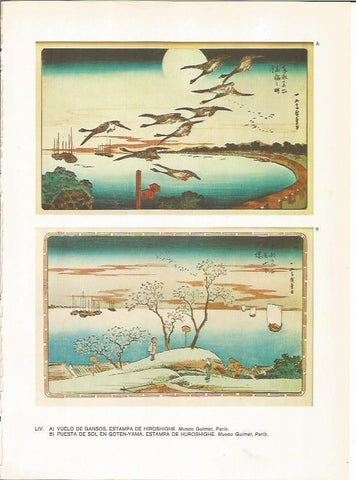 LAMINA 27560: Vuelo de gansos y puesta de sol, por Hiroshighe