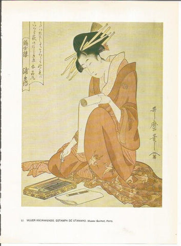 LAMINA 27557: Mujer escribiendo, por Utamaro