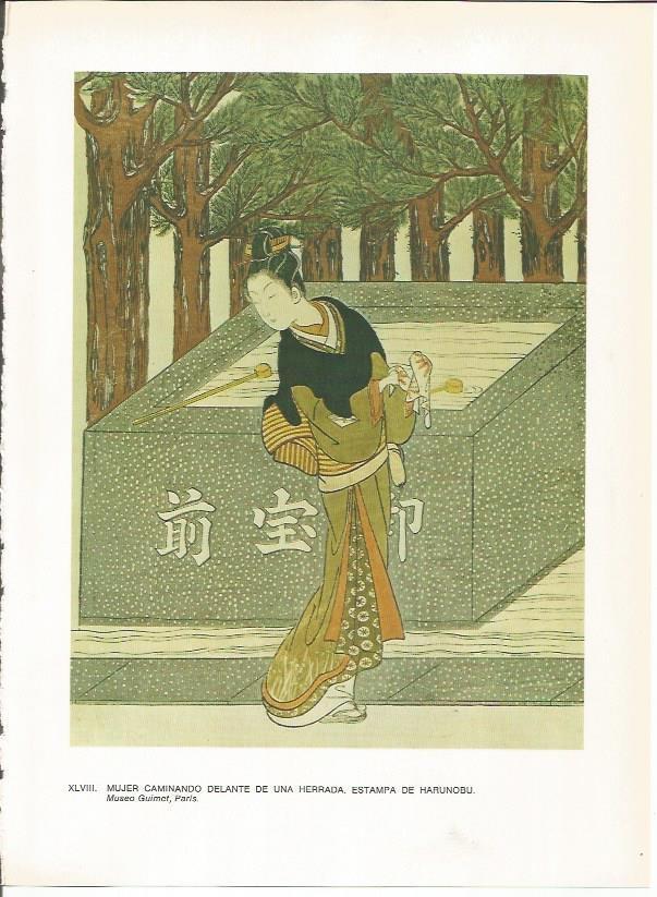 LAMINA 27554: Mujer caminando delante de una herrada, por Harunobu