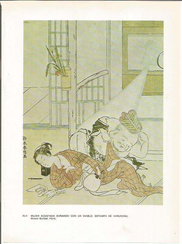 LAMINA 27551: Mujer acostada soñando con un diablo, por Harunobu