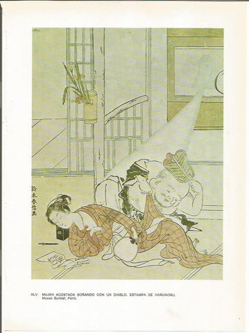 LAMINA 27551: Mujer acostada soñando con un diablo, por Harunobu