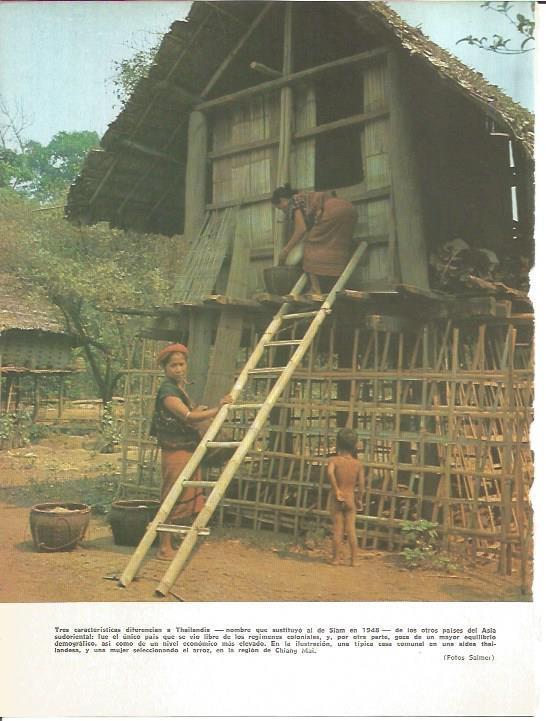 LAMINA V01754: Tipica casa comunal en aldea thailandesa