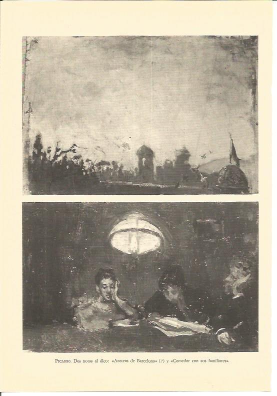 LAMINA V01897: Azoteas de Barcelona y Comedor con sus familiares por Picasso