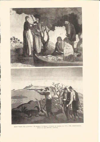 LAMINA V01903: El berenar a la barca y Caçadors de pardals por X. Nogues