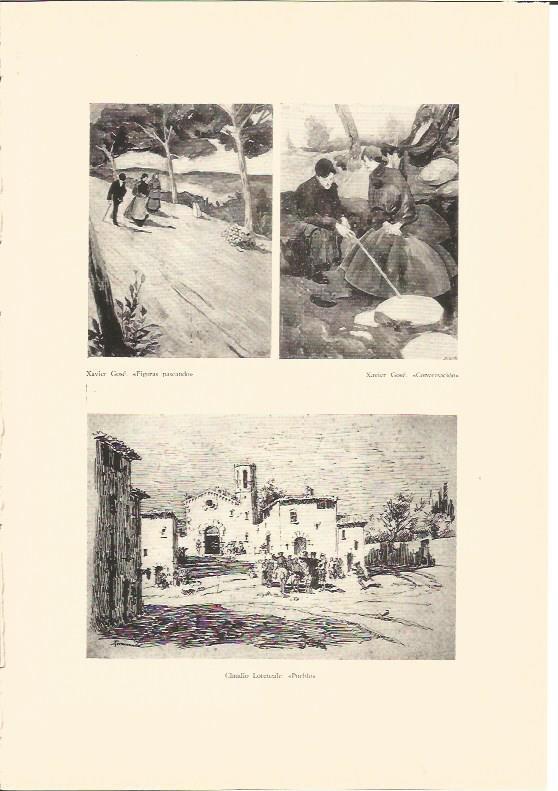 LAMINA V01907: Figuras paseando y Conversacion por X. Gose, Pueblos por C. Lorenzale