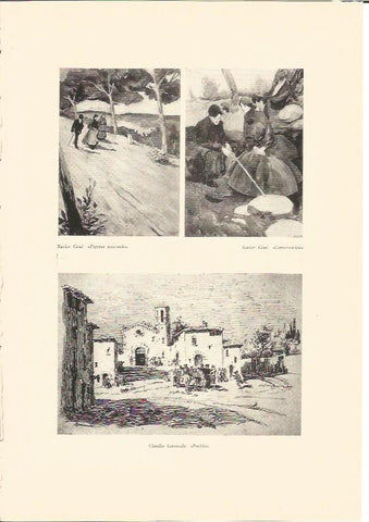 LAMINA V01907: Figuras paseando y Conversacion por X. Gose, Pueblos por C. Lorenzale