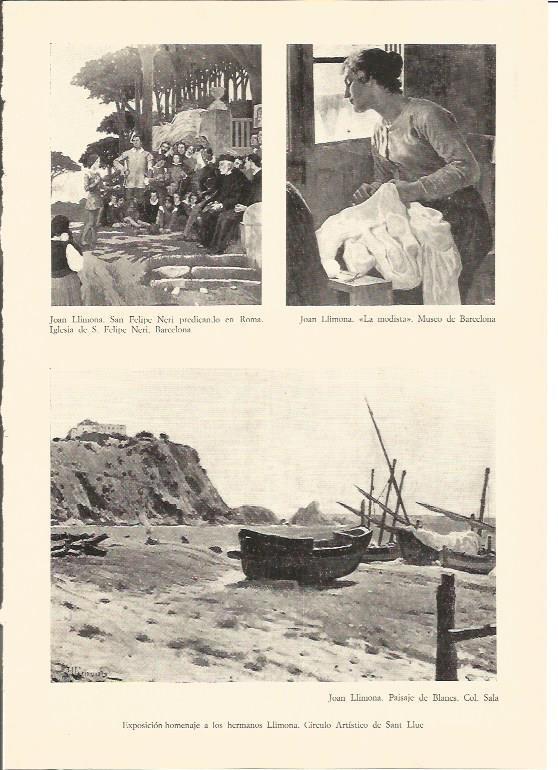 LAMINA V01852: La modista y Paisaje de Blanes por Joan Llimona