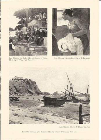 LAMINA V01852: La modista y Paisaje de Blanes por Joan Llimona
