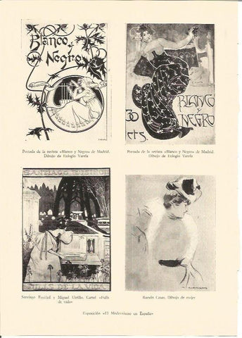 LAMINA V01854: Portadas para Blanco y Negro por E. Varela, cartel de S. Rusiñol y dibujo R.Casas