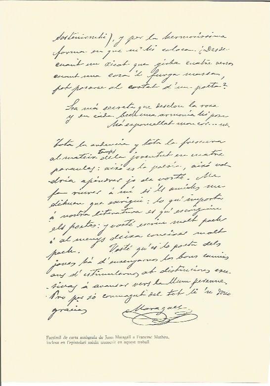 LAMINA V01846: Facsimil de carta autografa de Joan Maragall a Francesc Matheu