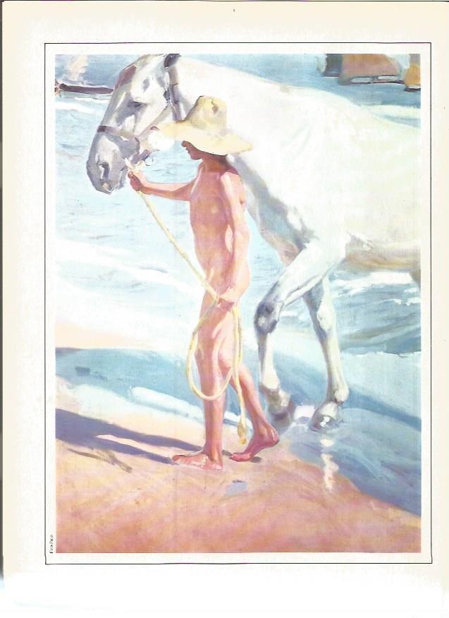 LAMINA V01369: El baño del caballo por Joaquin Sorolla
