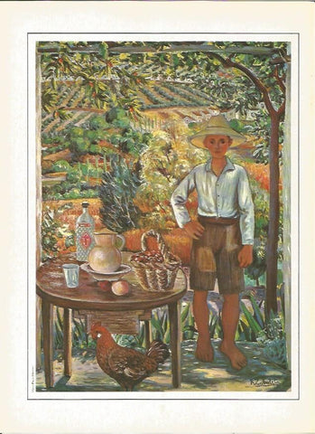 LAMINA V01379: Paisaje con muchacho y bodegon por R. Zabaleta