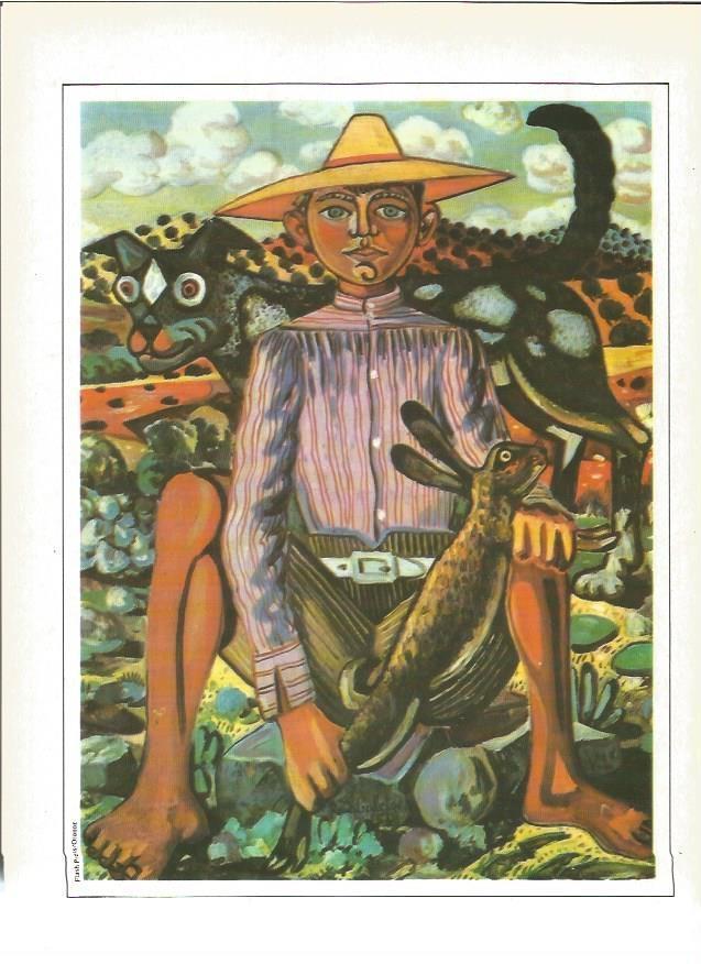 LAMINA V01345: Niño con liebre y perro por Rafael Zabaleta