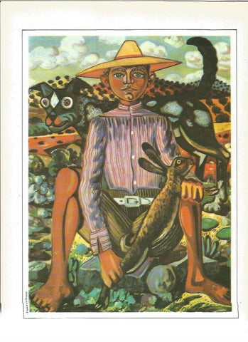 LAMINA V01345: Niño con liebre y perro por Rafael Zabaleta